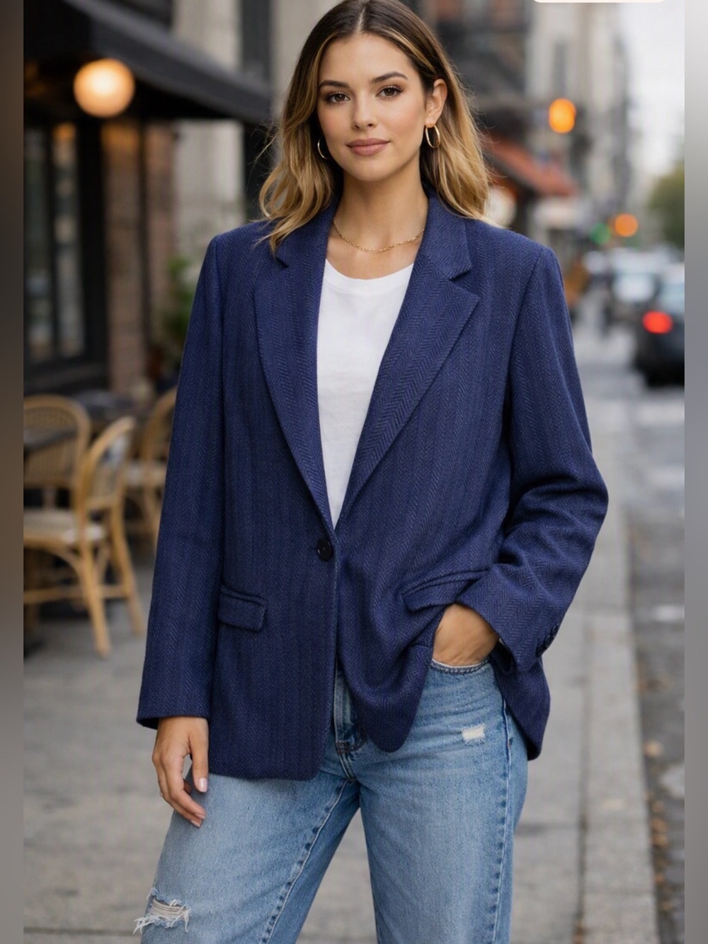 Emporio Armani Navy Purple Chevron Herringbone Blazer Jacket 40 US 4 Small